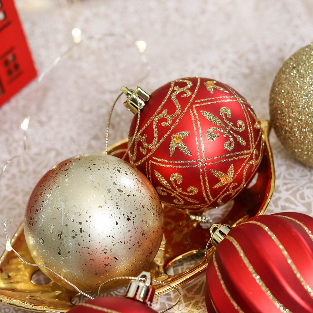 Charming Set of 35 Red and Gold Color Ornament Baubles, Christmas Tree Set