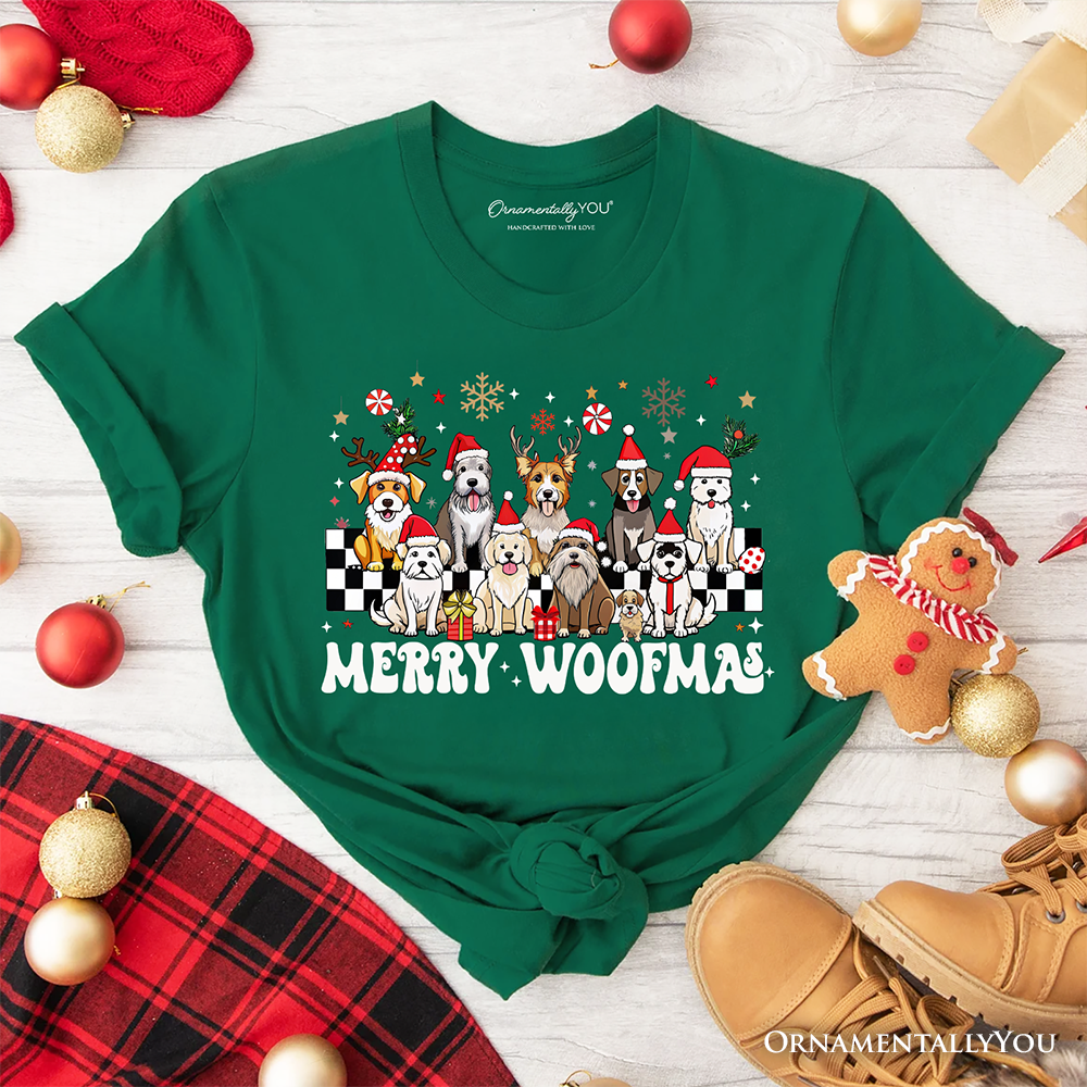 Merry Woofmas Dog Mama T‑Shirt, Dogs With Santa Hats Christmas Tee