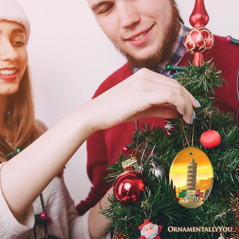 Sunset in Pisa Italy Vintage Art Souvenir Ceramic Christmas Ornament