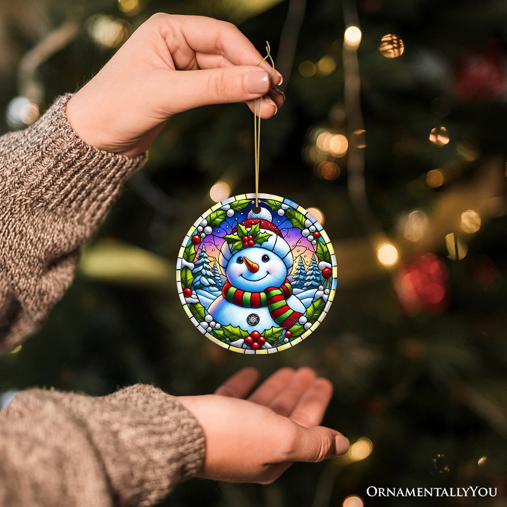 Frosty and Holly Snowman Ornament, Gift and Decor for Cheerful Winter Christmas Tree
