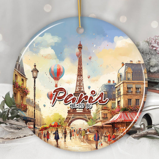 Elegant Watercolor Eiffel Tower Paris Artwork Ornament, France Souvenir