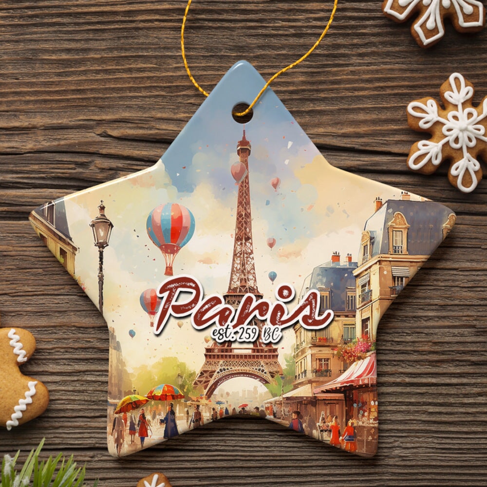 Elegant Watercolor Eiffel Tower Paris Artwork Ornament, France Souvenir