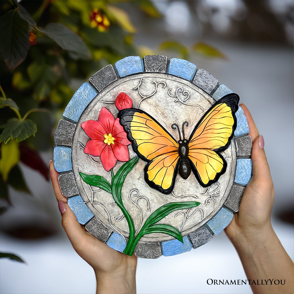 Colorful Moments Bloom Stepping Stone, 9.5" Butterfly Garden Decorative Figurine