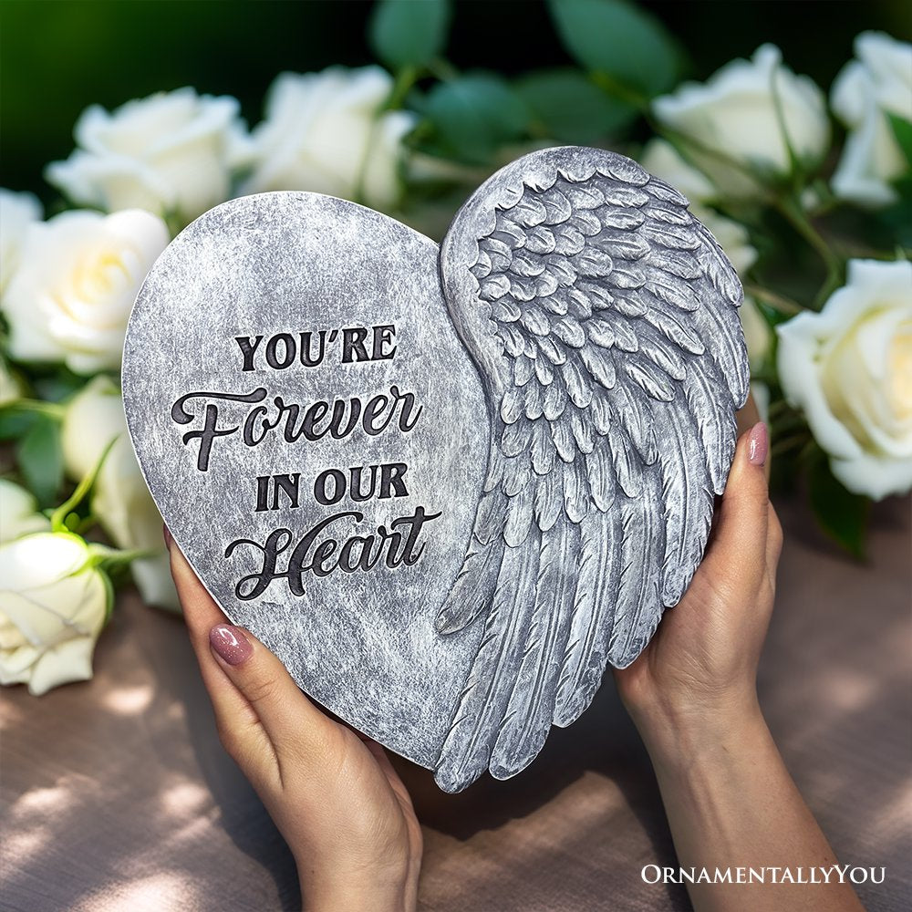You’re Forever in Our Hearts Angel Wing Stepping Stone, 9.5" Garden Decorative Memorial Resin Figurine