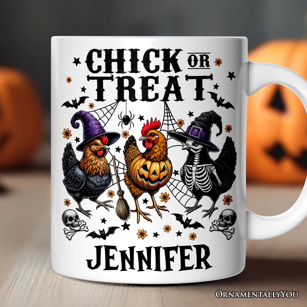 Halloween Chickens Personalized Mug, Chick or Treat Funny Farmhouse Custom Gift
