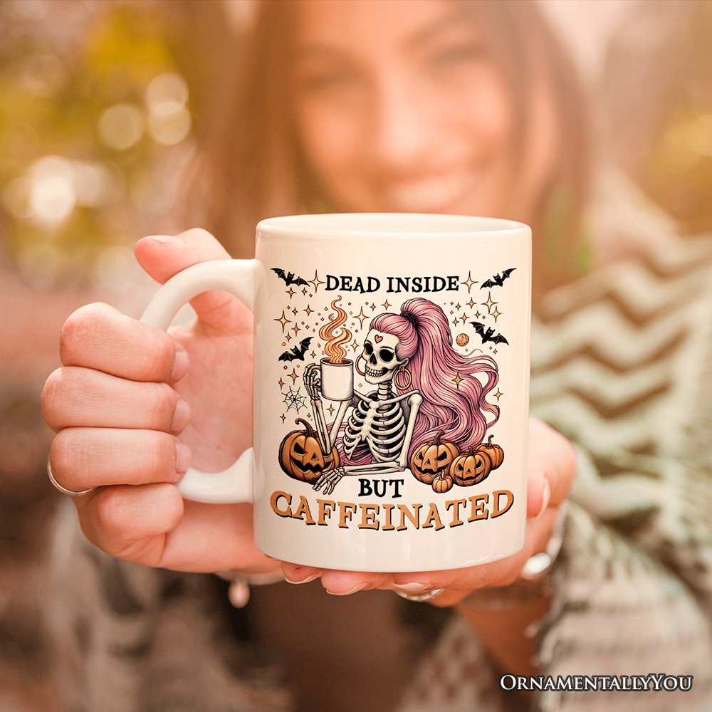 Funny Girl Caffeinated Skeleton, Personalized Halloween Mug For Women