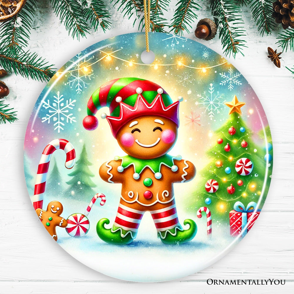 Gingerbread Man as a Christmas Elf Ornament, Magical Holiday Gift and Tree Decor