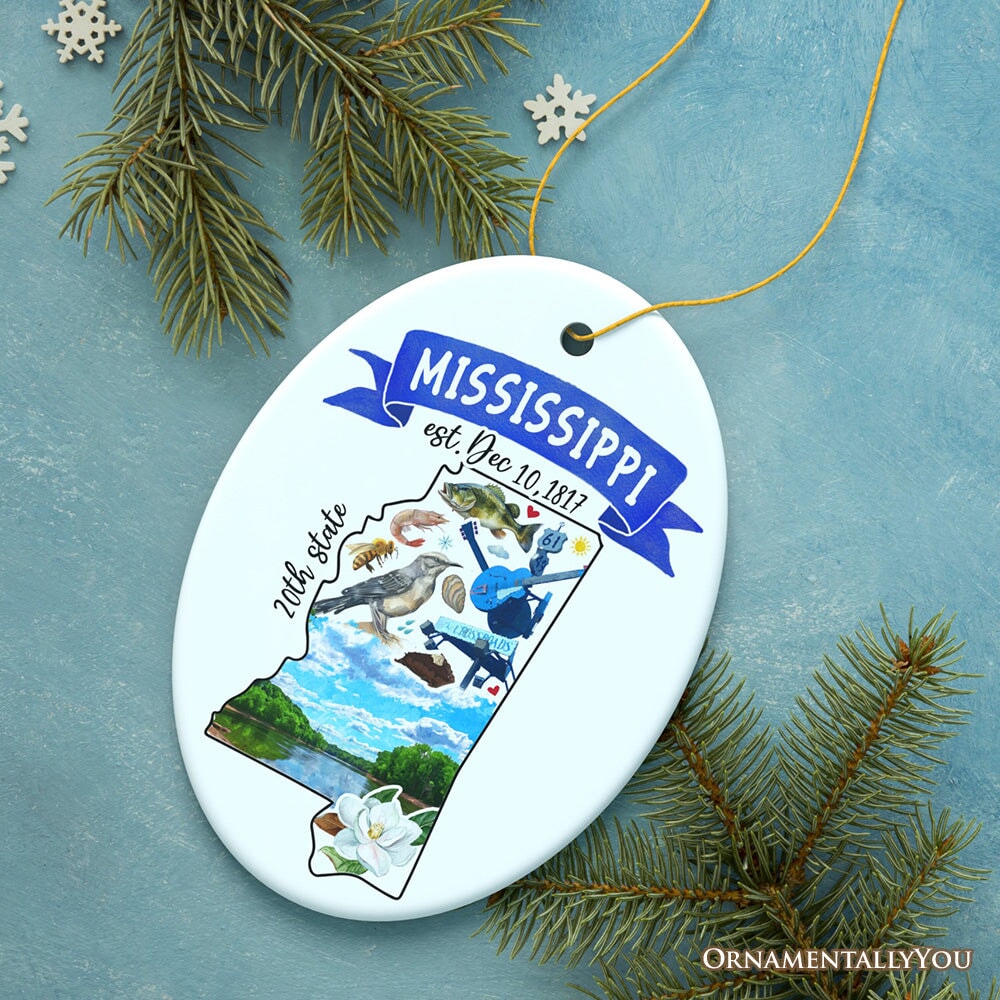 Artistic Mississippi State Themes and Landmarks Christmas Ornament