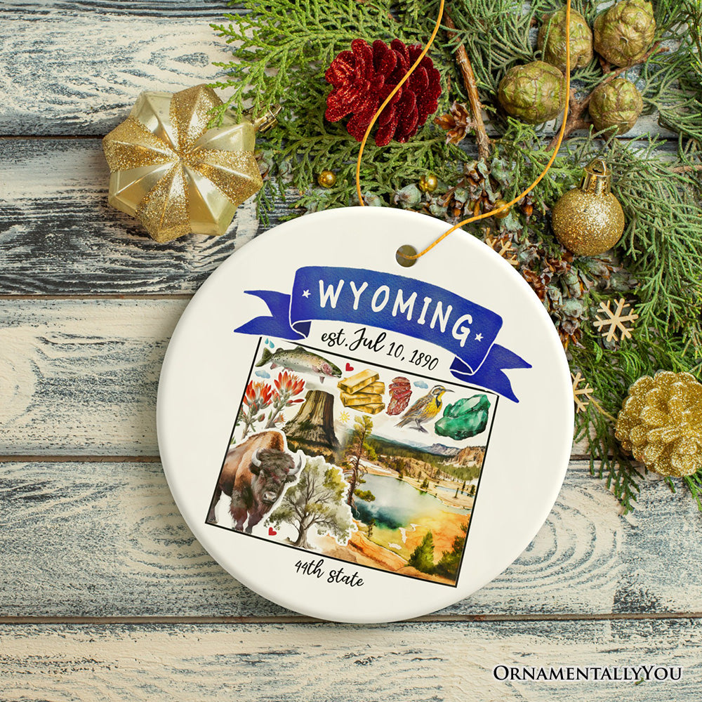Artistic Wyoming State Themes and Landmarks Christmas Ornament