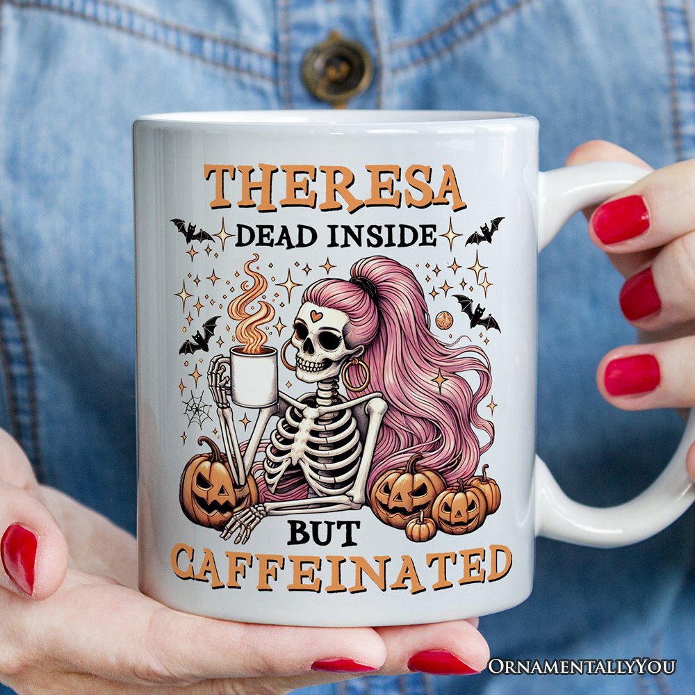 Funny Girl Caffeinated Skeleton, Personalized Halloween Mug For Women