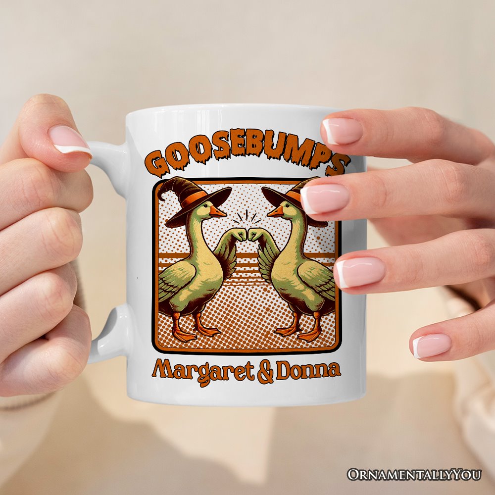 Goosebumps Personalized Mug, Retro Best Friend Halloween Goose Gift with Custom Names