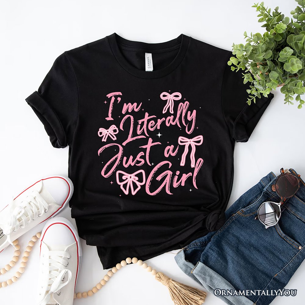 I'm Literally Just a Girl T-Shirt, Trendy White and Black Coquette Bow Tee for Girly Aesthetics