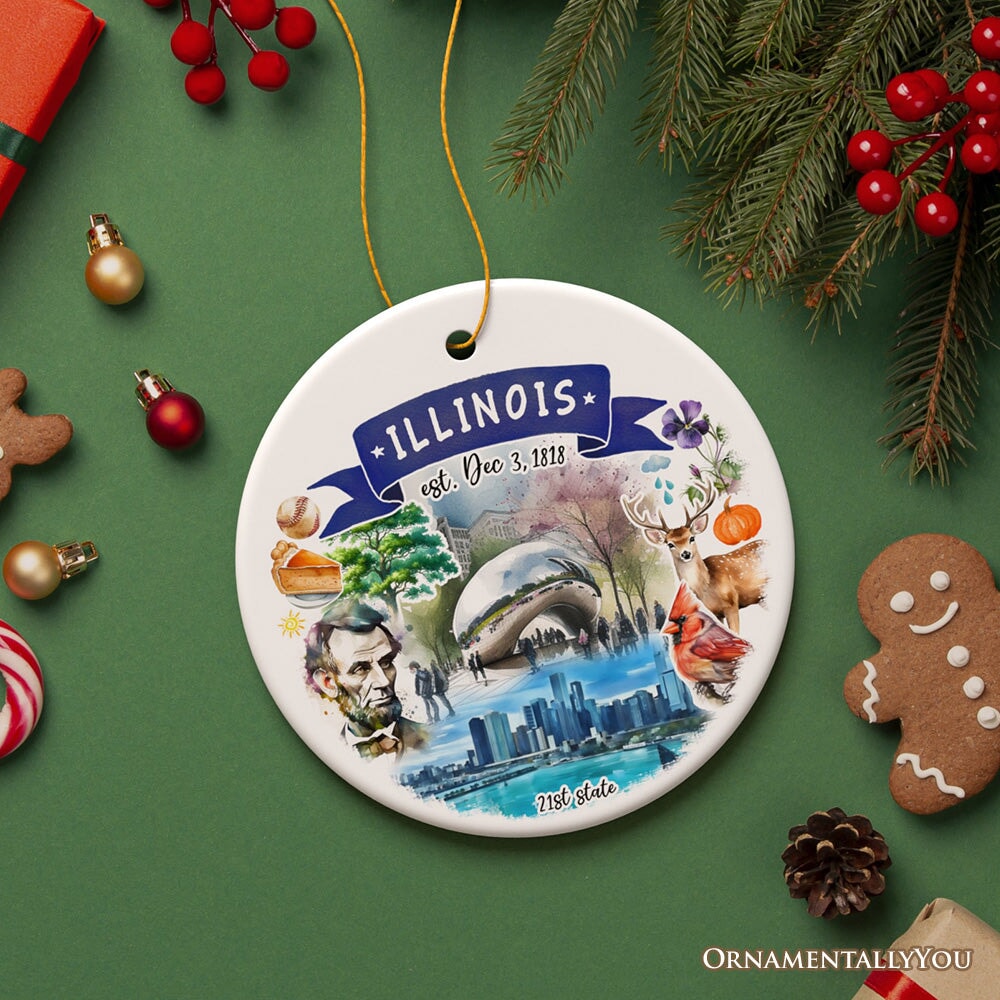 Artistic Illinois State Themes and Landmarks Christmas Ornament