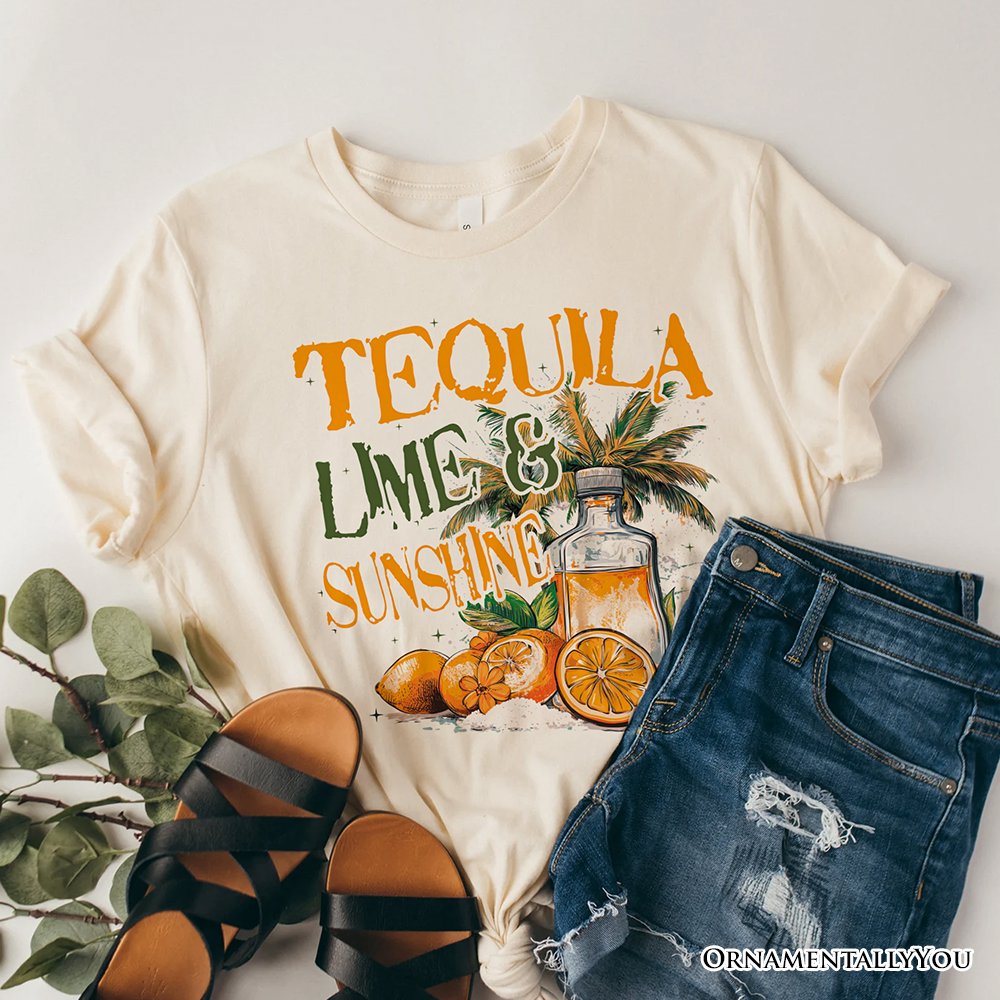 Tequila Lime & Sunshine T-Shirt, Trendy White and Natural Summer Drinking Tee