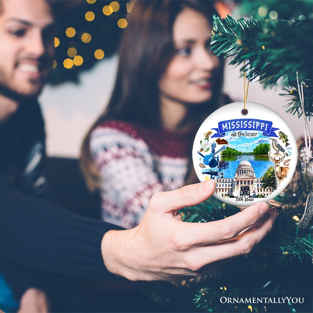 Artistic Mississippi State Themes and Landmarks Christmas Ornament