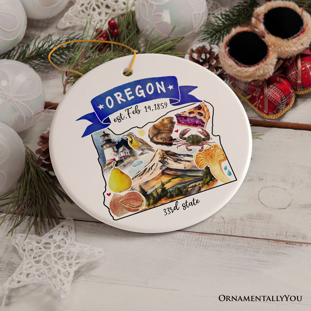 Artistic Oregon State Themes and Landmarks Christmas Ornament