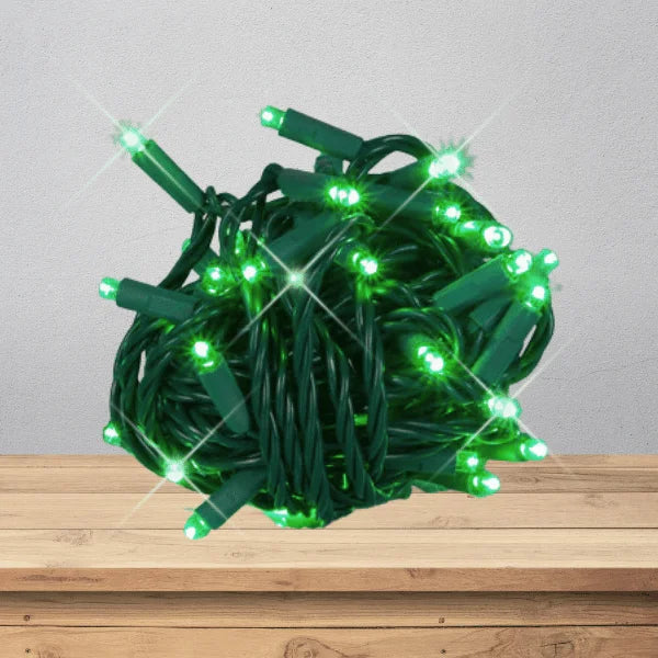 LED Mini Lights 5MM Green Twinkle Green Wire 6" Spacing