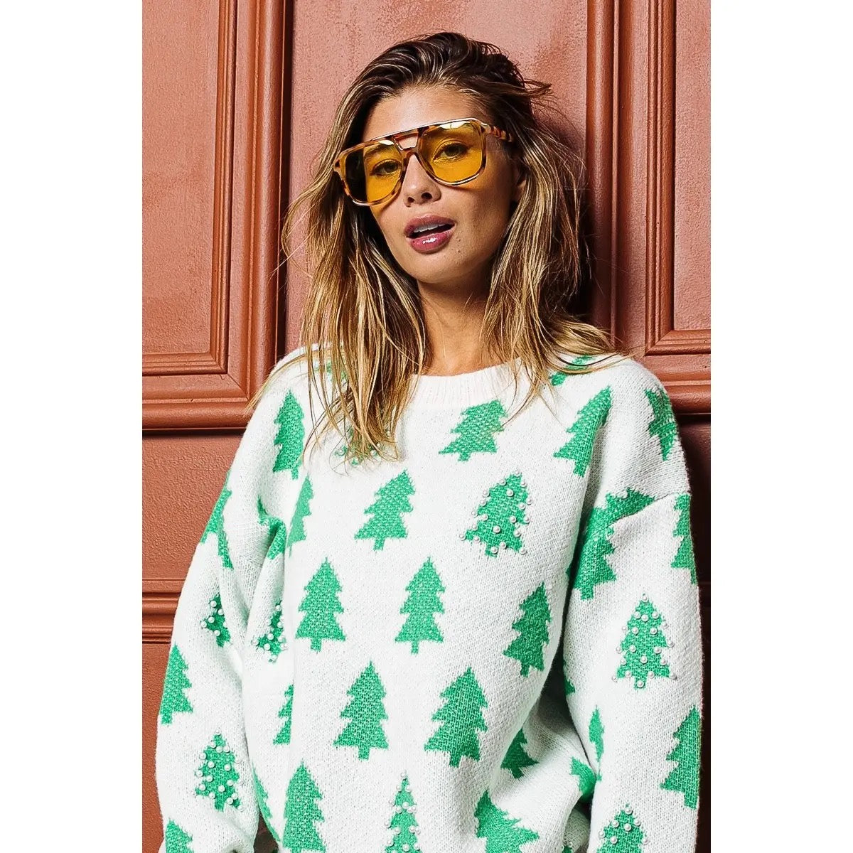 Pearl Bead Christmas Tree Sweater | Holiday Knit Sweater | BIBI