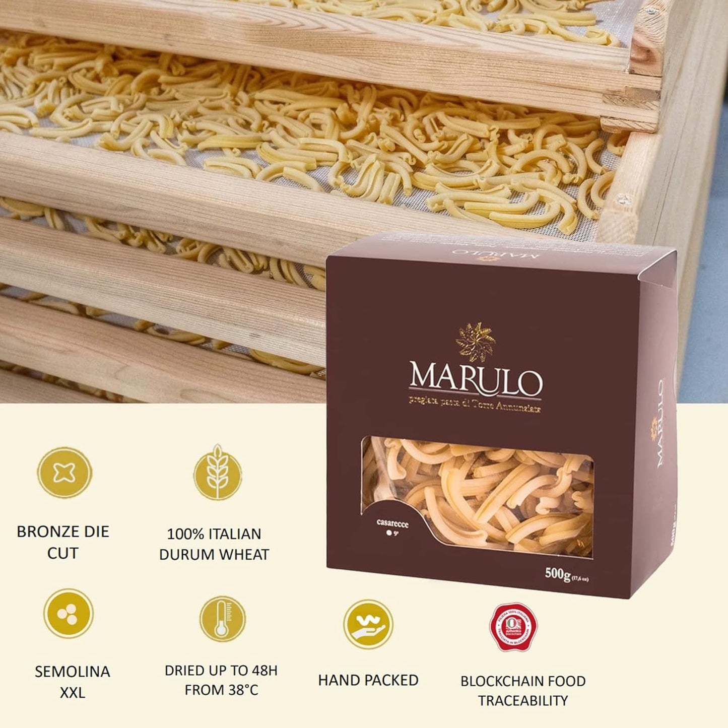 Marulo, Casarecce Pasta, Artisan Bronze Die-Cut Pasta, Pack of 12 x 1.1 lb