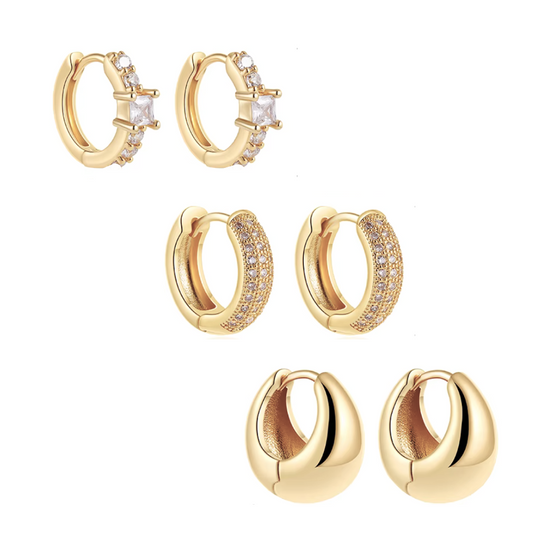 Dainty Huggie Hoop Earrings -3 Pairs