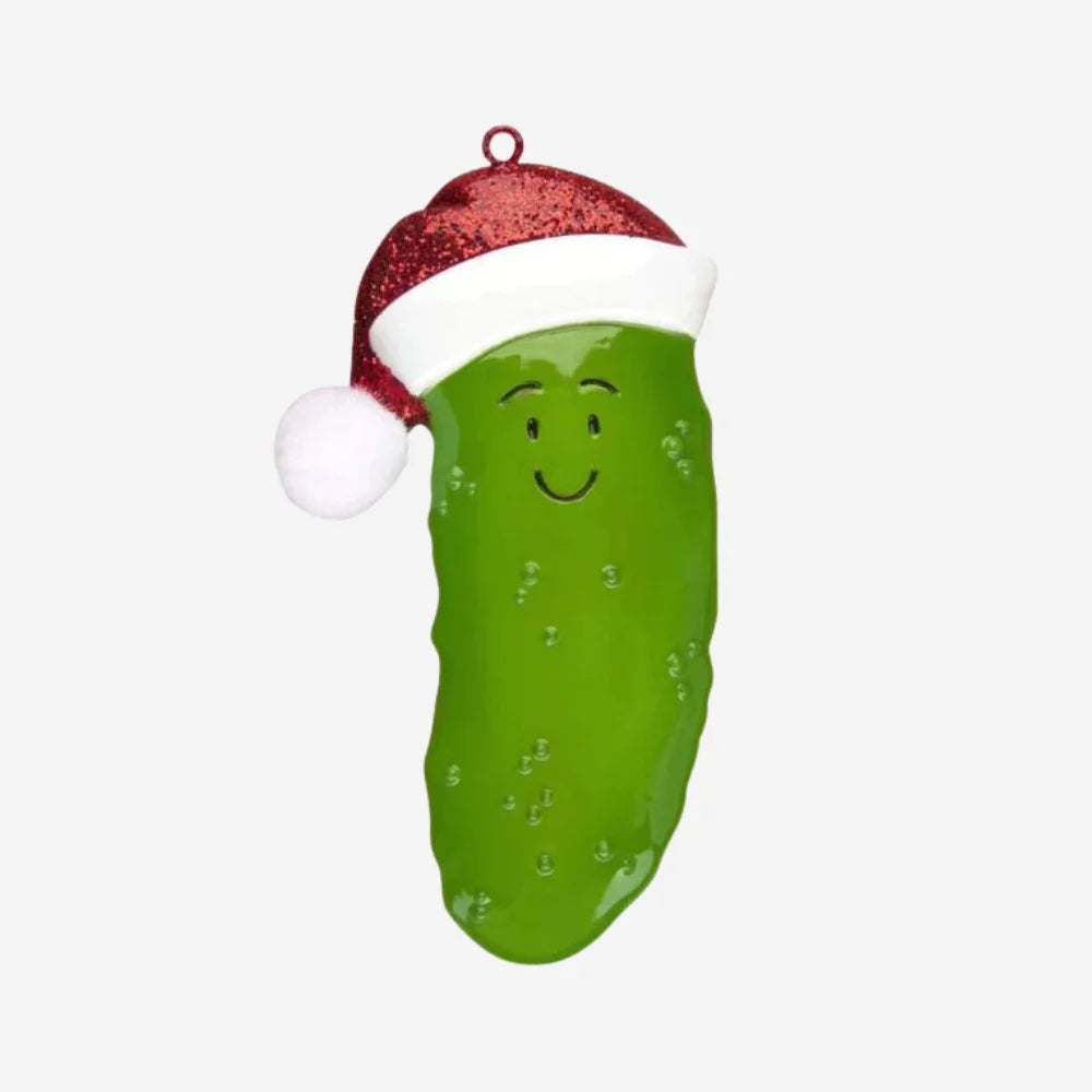 Christmas Pickle with Santa Hat Ornament