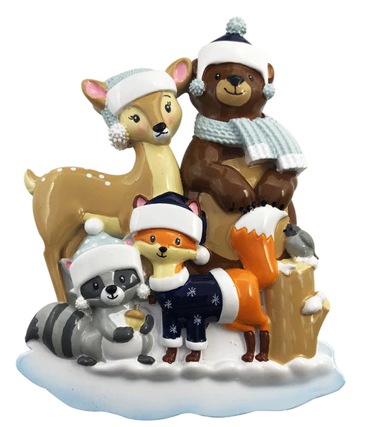 Woodland Family of 4 Personalized Christmas Ornament
