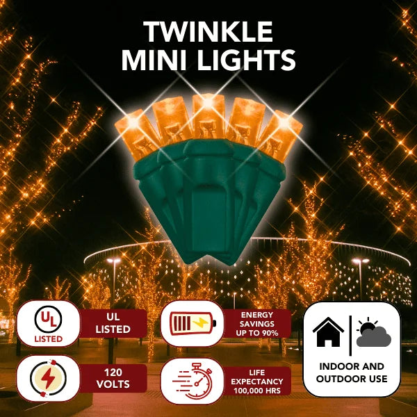 LED Mini Lights 5MM Orange Twinkle  6" Spacing
