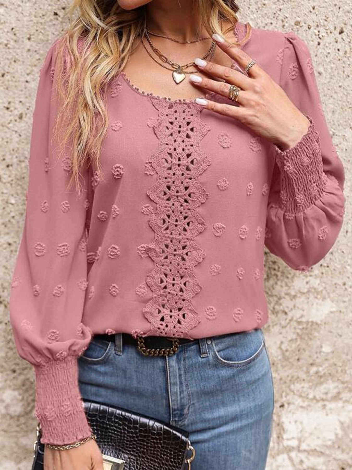 Swiss Dot Lantern Sleeve Blouse
