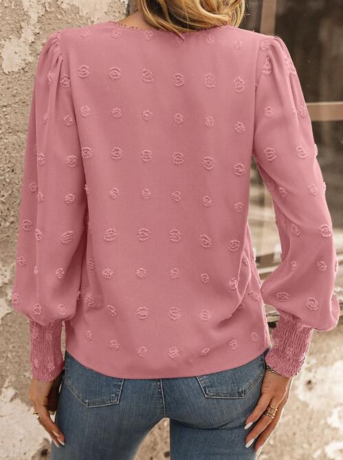Swiss Dot Lantern Sleeve Blouse