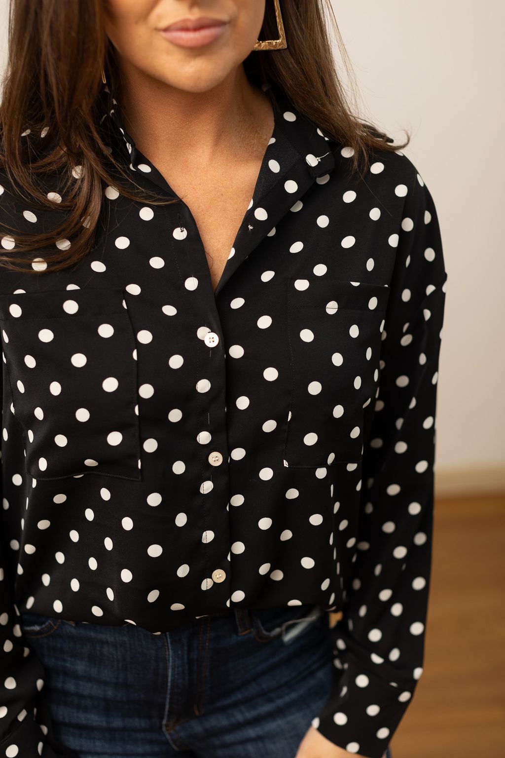 The Kathryn Classic Button-Up | Polka Dot | Grace+Emma | Women's Relaxed Fit Button-Front Top | XS–3XL