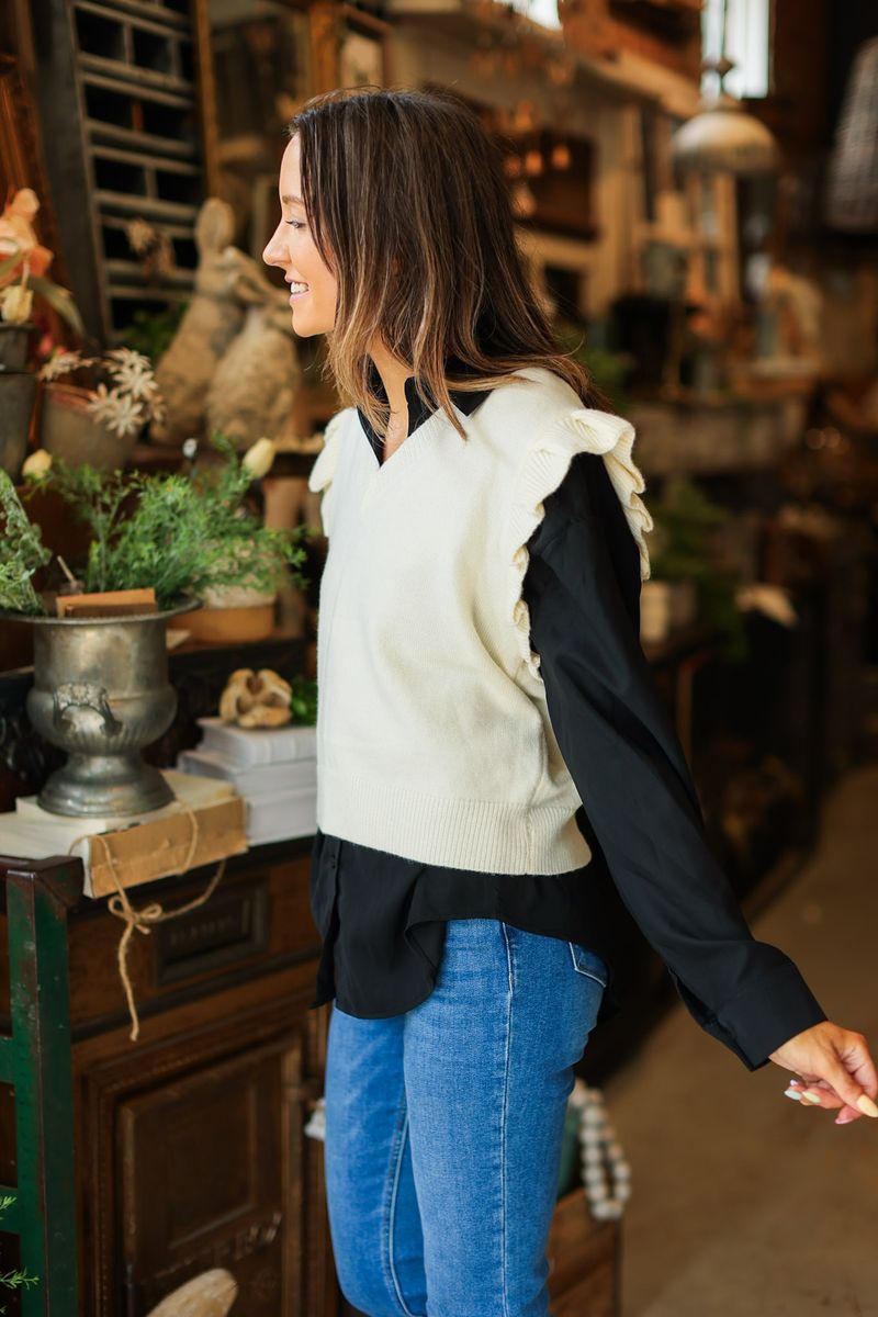 Kathryn Classic Button-Up Shirt, Black | Grace+Emma