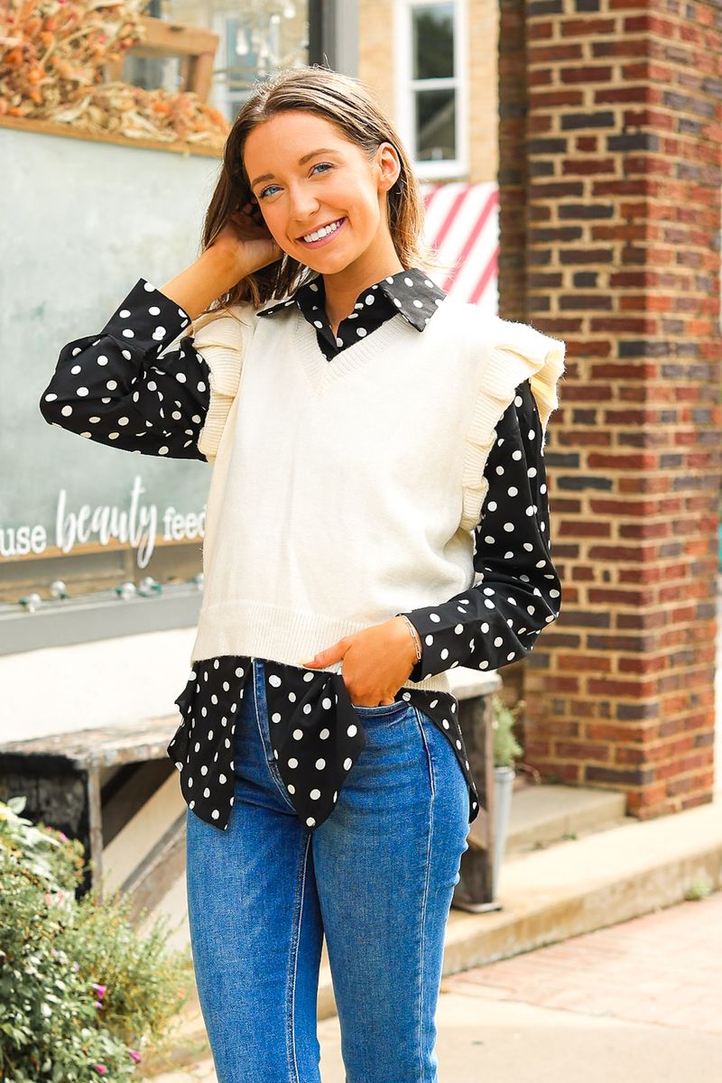 The Kathryn Classic Button-Up | Polka Dot | Grace+Emma | Women's Relaxed Fit Button-Front Top | XS–3XL