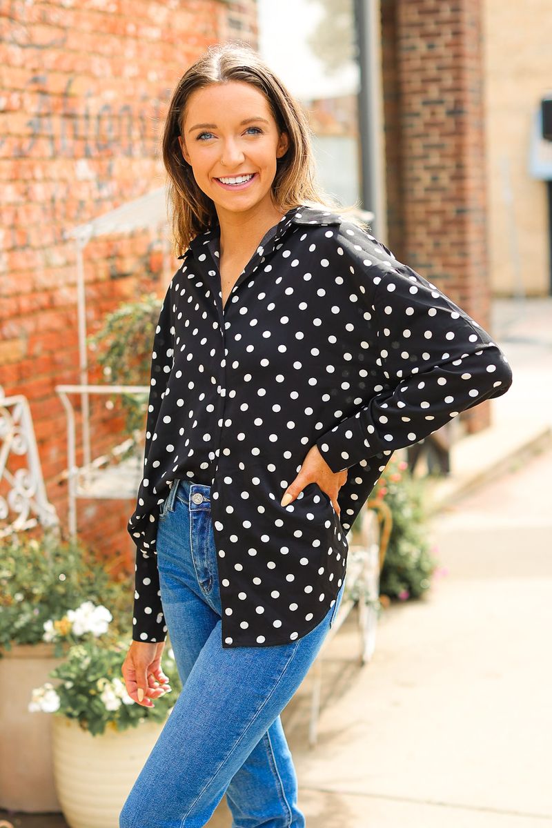 The Kathryn Classic Button-Up | Polka Dot | Grace+Emma | Women's Relaxed Fit Button-Front Top | XS–3XL