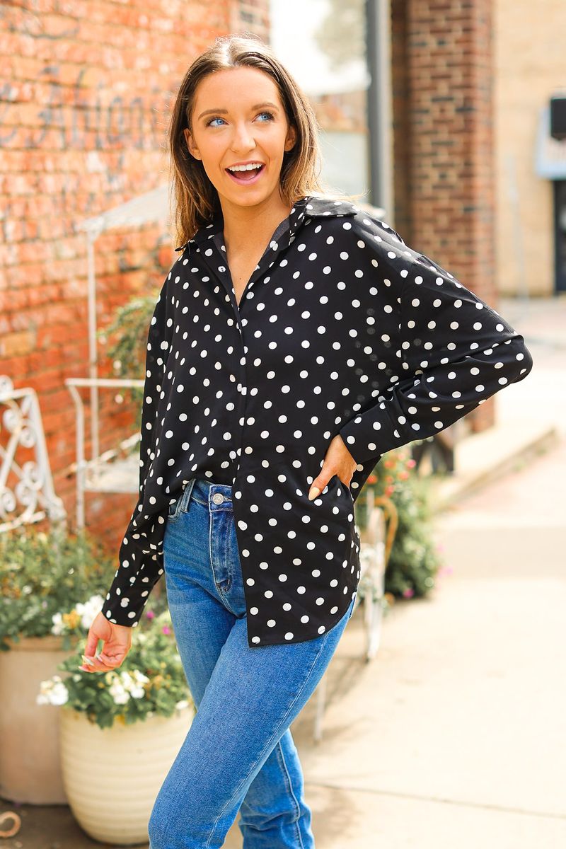 The Kathryn Classic Button-Up | Polka Dot | Grace+Emma | Women's Relaxed Fit Button-Front Top | XS–3XL