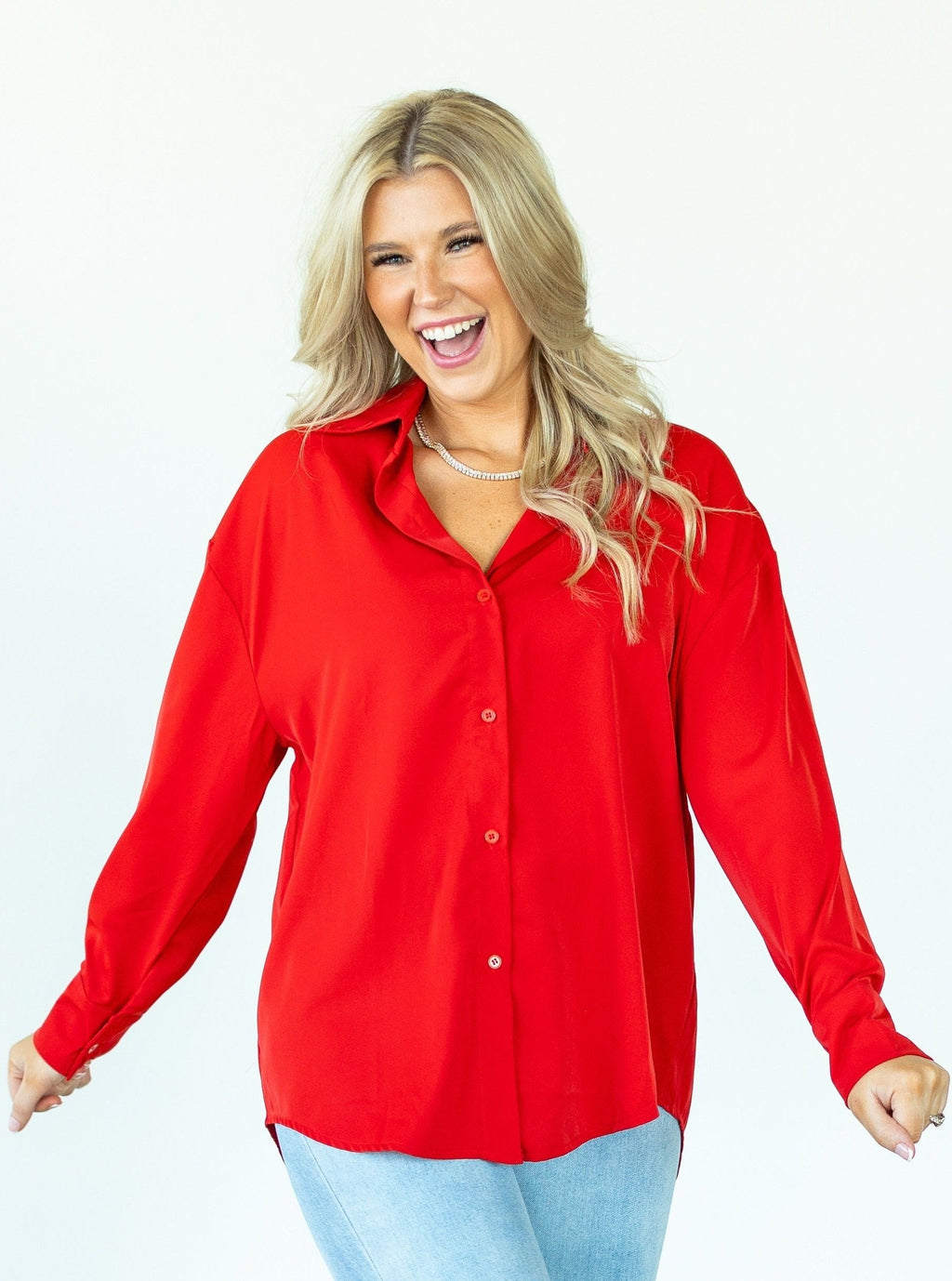 The Kathryn Classic Button-Up | Dark Red | Grace+Emma | Women's Relaxed Fit Button-Front Top | XS–3XL