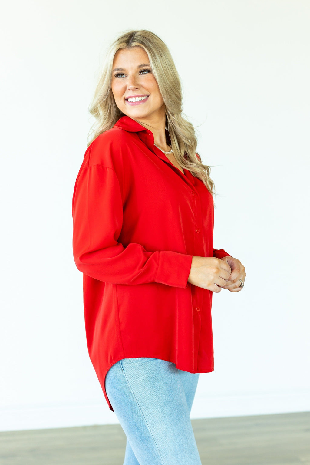 The Kathryn Classic Button-Up | Dark Red | Grace+Emma | Women's Relaxed Fit Button-Front Top | XS–3XL