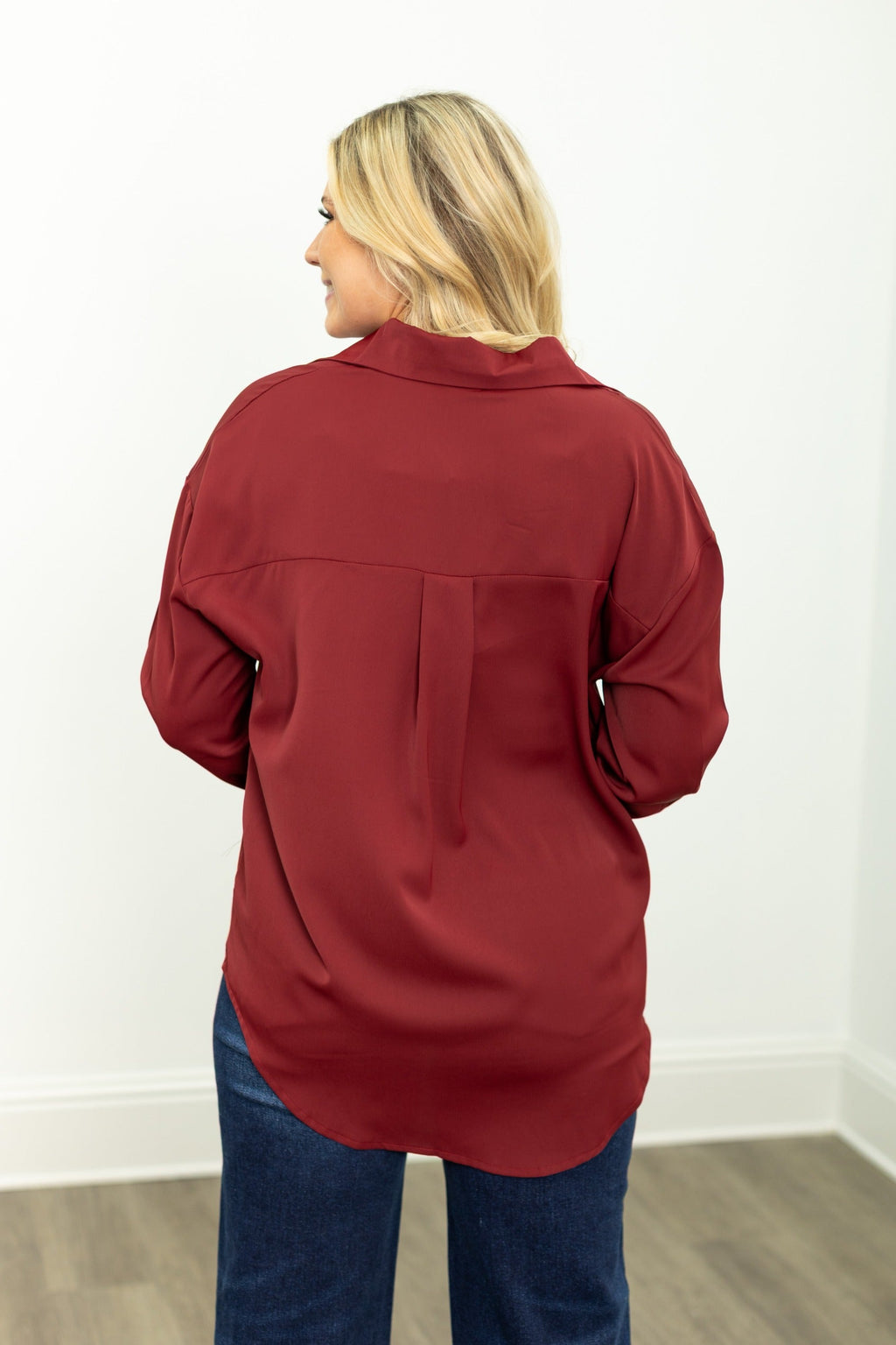 Kathryn Classic Button-Up Shirt, Maroon | Grace+Emma