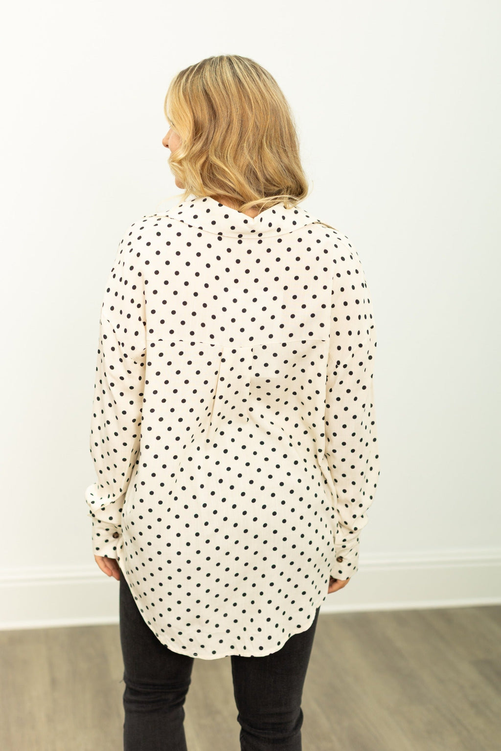Kathryn Classic Button-Up Shirt, Ivory Polka-Dot | Grace+Emma