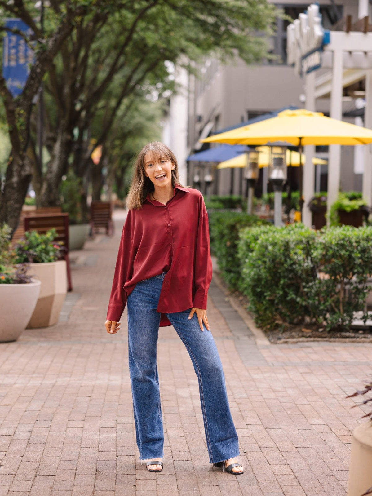 Kathryn Classic Button-Up Shirt, Maroon | Grace+Emma