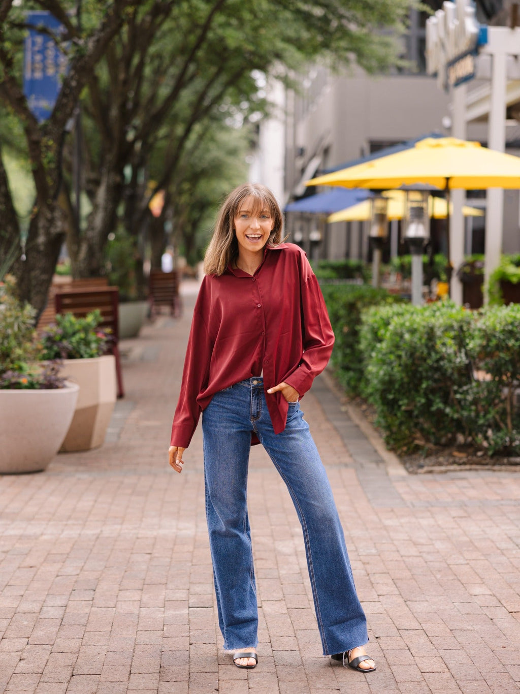 Kathryn Classic Button-Up Shirt, Maroon | Grace+Emma