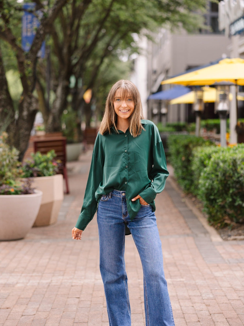 Kathryn Classic Button-Up Shirt, Forest Green | Grace+Emma