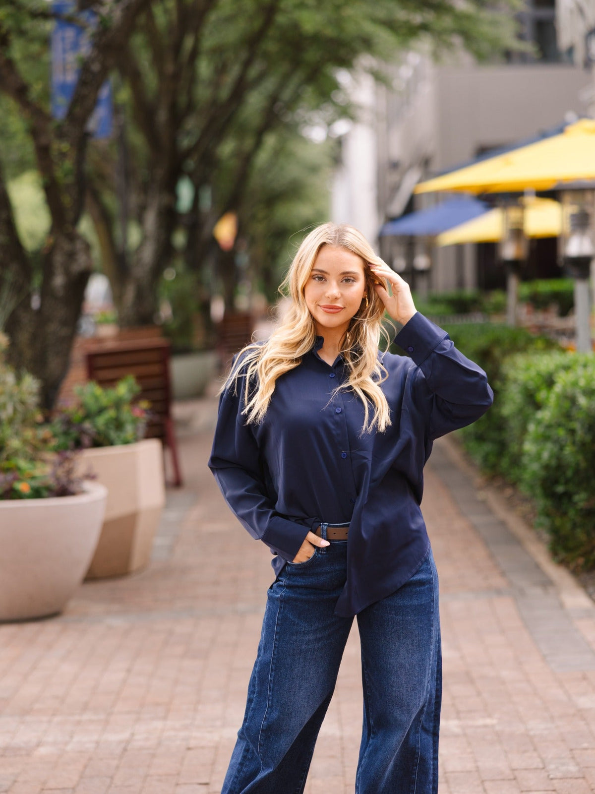 Kathryn Classic Button-Up Shirt, Navy | Grace+Emma