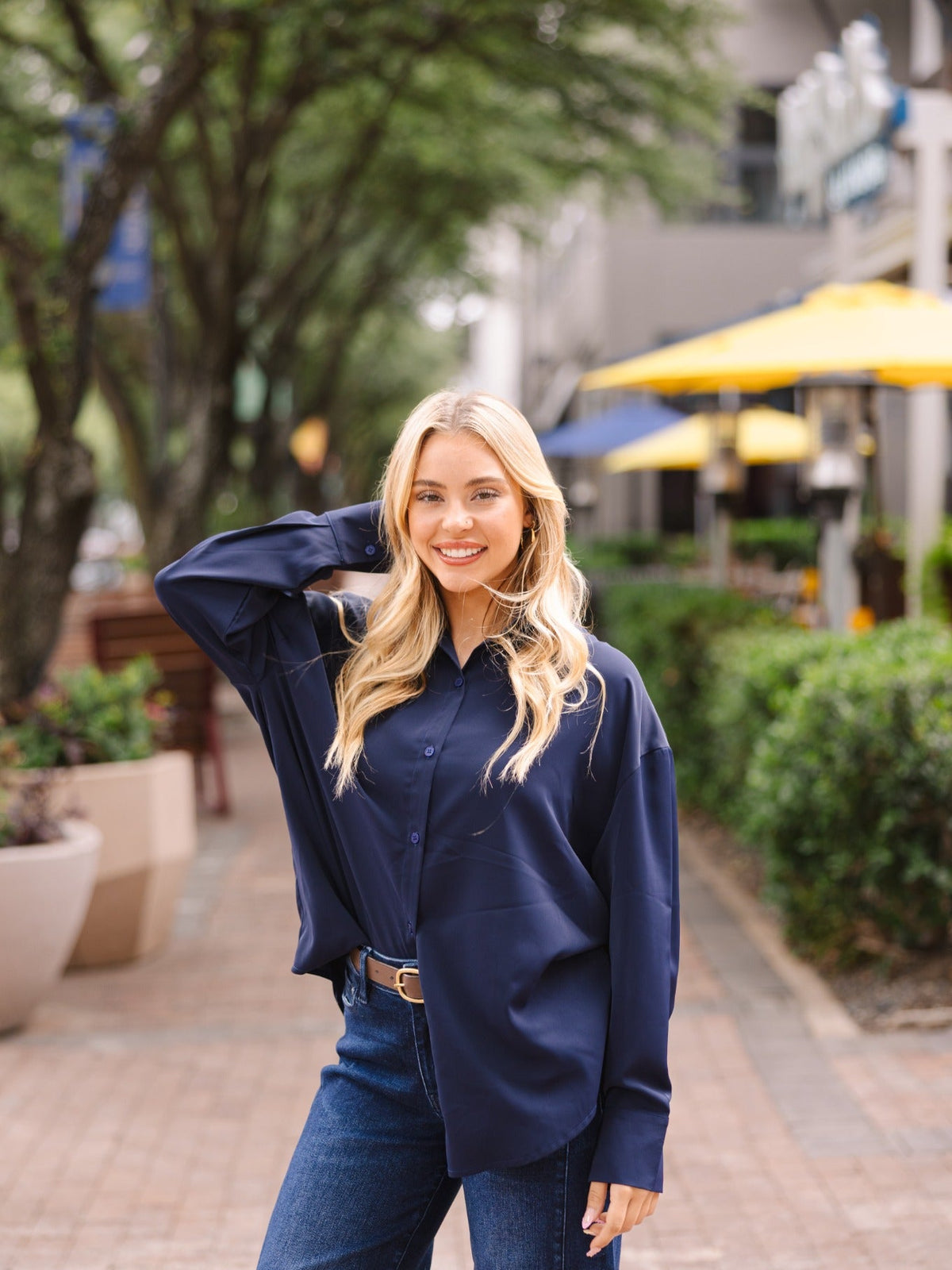 Kathryn Classic Button-Up Shirt, Navy | Grace+Emma