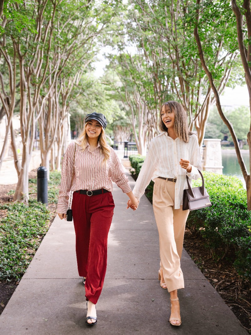 Kathryn Classic Button-Up Shirt, Red Stripes | Grace+Emma