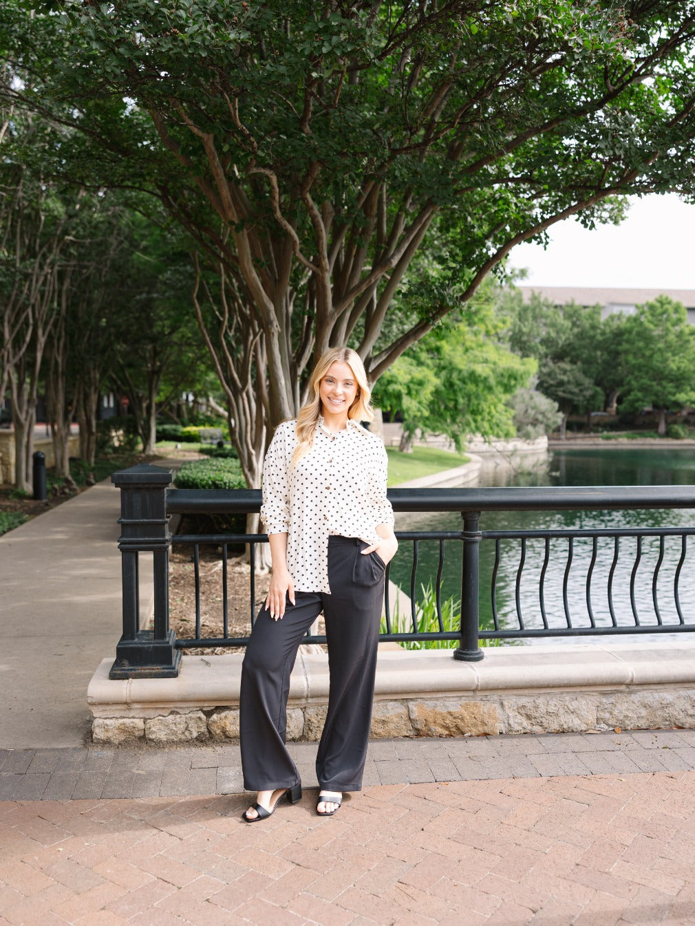 Kathryn Classic Button-Up Shirt, Ivory Polka-Dot | Grace+Emma