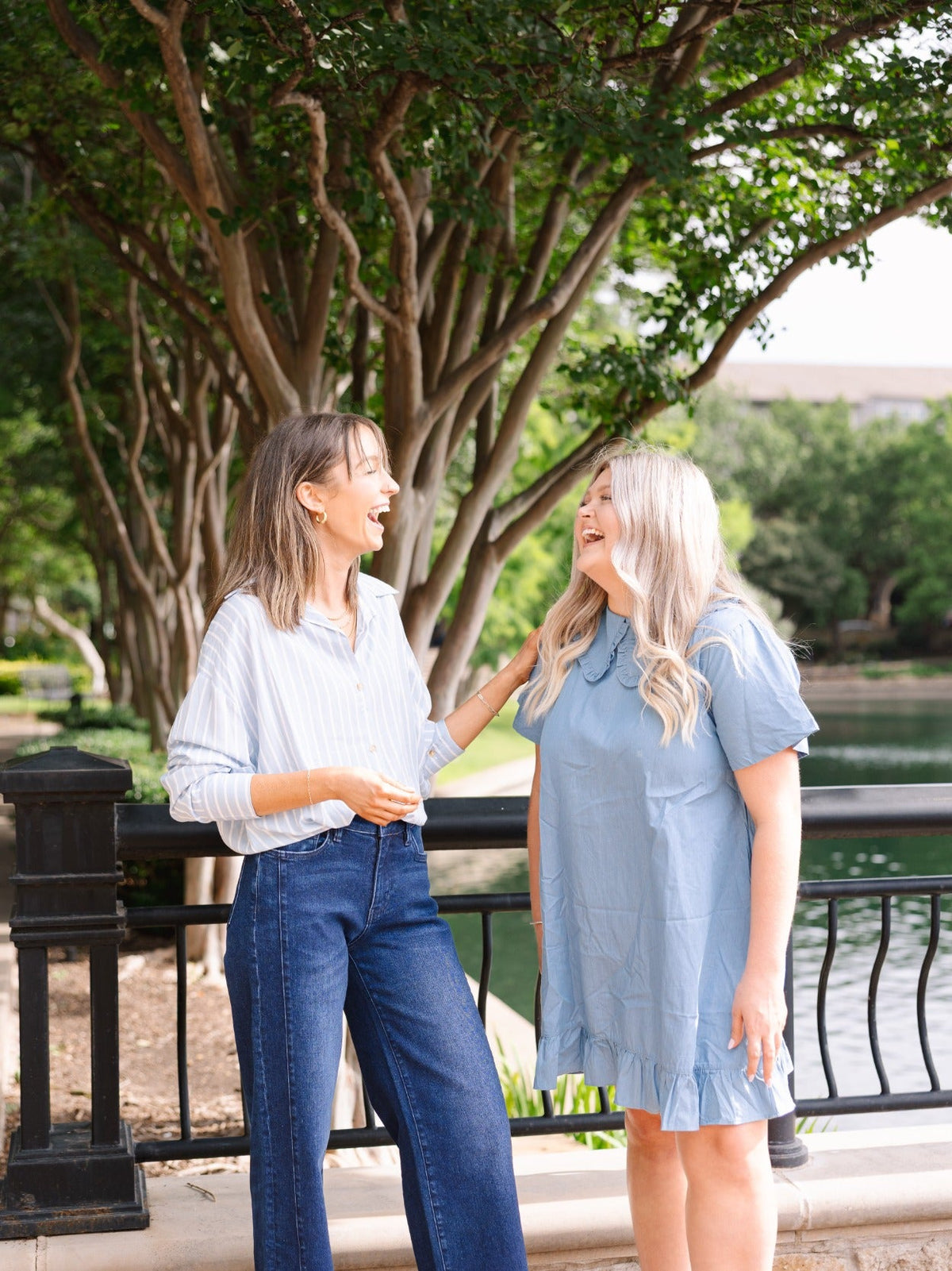 Kathryn Classic Button-Up Shirt, Blue Stripes | Grace+Emma