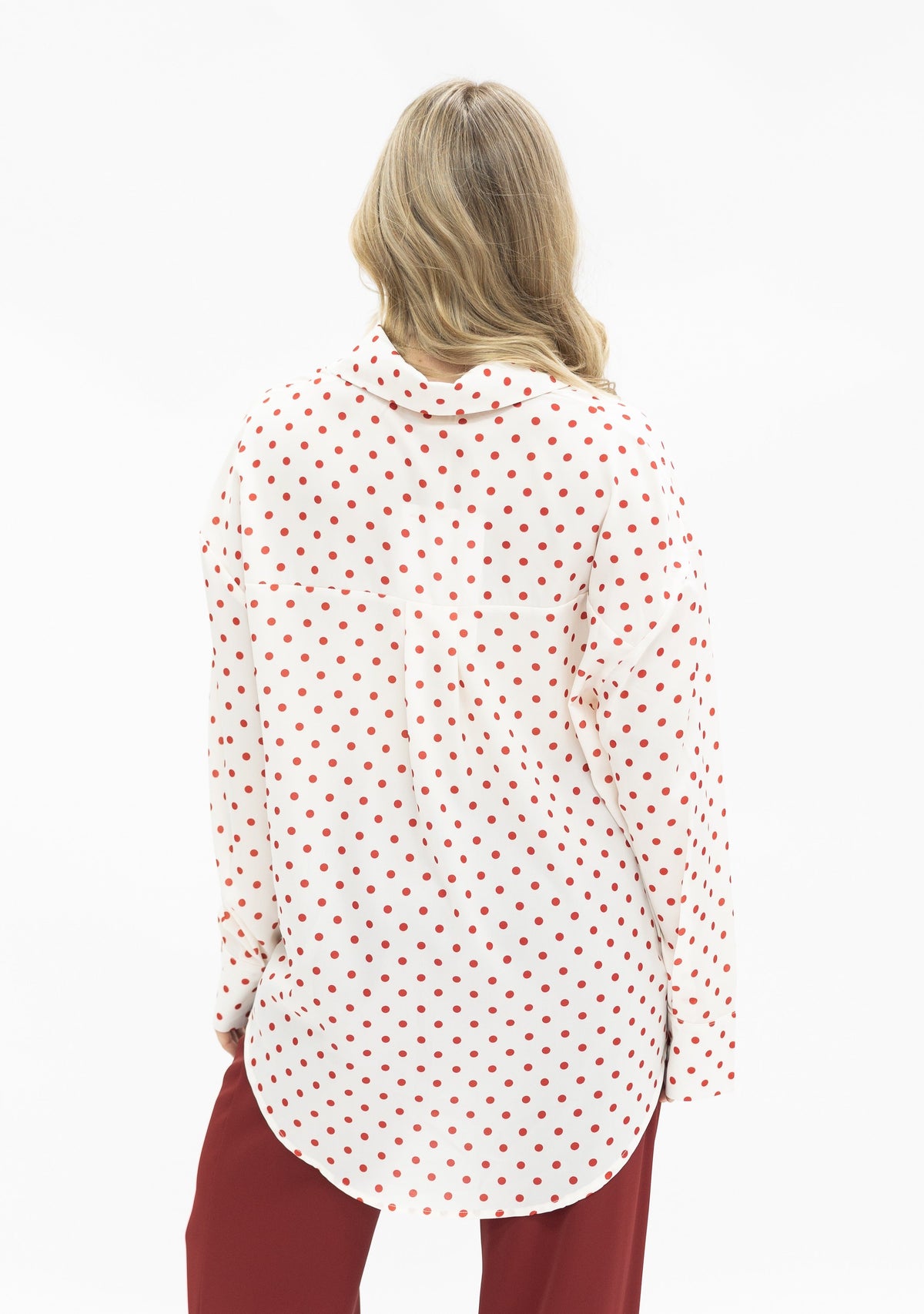Kathryn Classic Button-Up Shirt, Red Polka-Dot | Grace+Emma