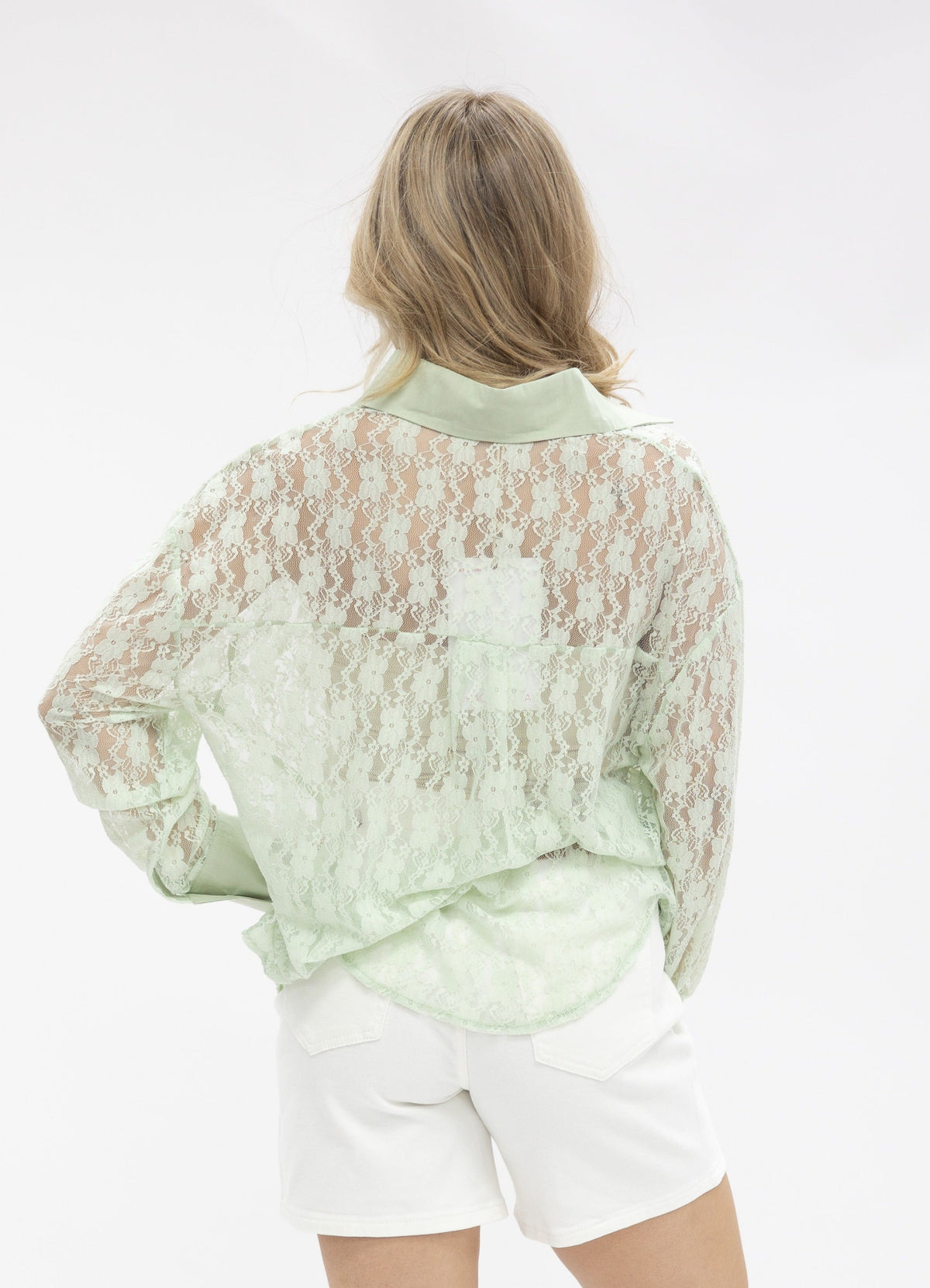 Kathryn Classic Button-Up Blouse, Mint Lace | Grace+Emma