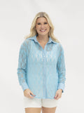 Kathryn Classic Button-Up Blouse, Blue Lace | Grace+Emma