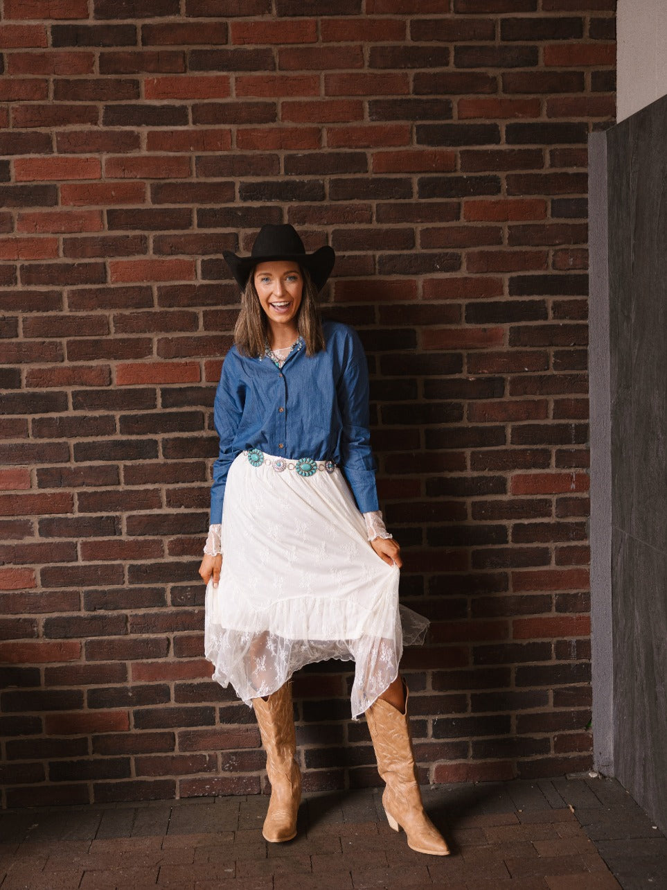 Kathryn Classic Button-Up Shirt, Chambray Blue | Grace+Emma